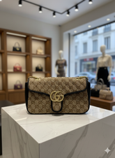 GU CCI GG MARMONT SMALL MATELASSÉ SHOULDER BAG IN CANVAS LEATHER  LADIES SLING BAG